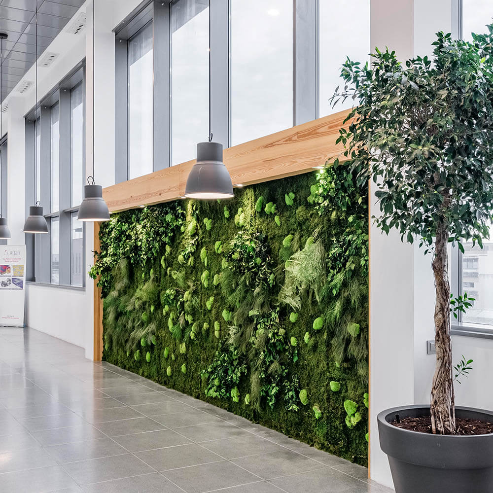 Detalle de Hall de Oficina con Jardines Verticales
